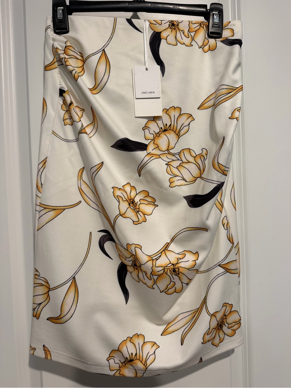 Grace Karin Cream Midi Dress with Yellow Floral & Black Accents